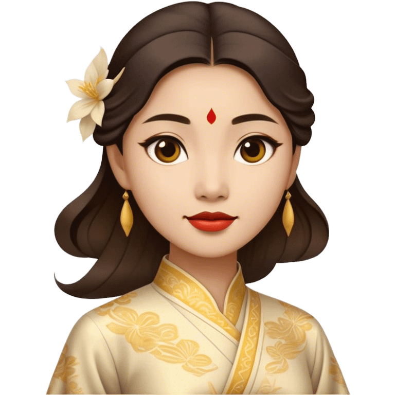 Cinematic Realistic Áo Dài Portrait Emoji, depicted as an elegant traditional Vietnamese dress with flowing graceful lines and delicate patterns, rendered with rich textures and soft ethereal lighting that captures its timeless beauty. emoji