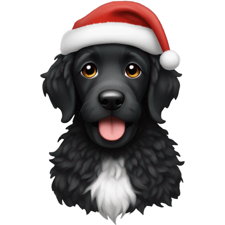 Black doodle with white star on chest wearing a Santa hat  emoji