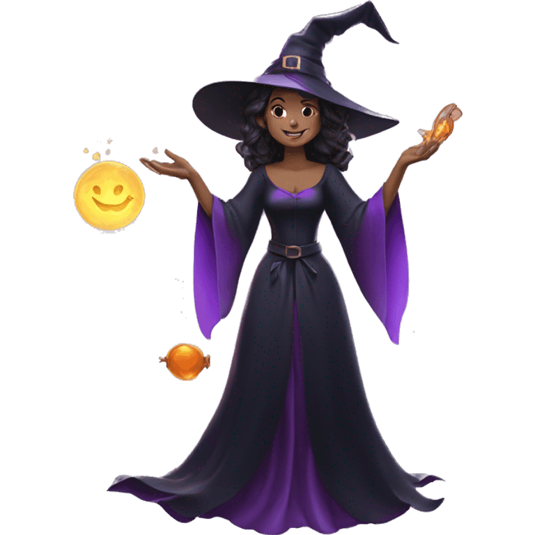 witch put out a hand to cast a spell and release magic sparkles emoji