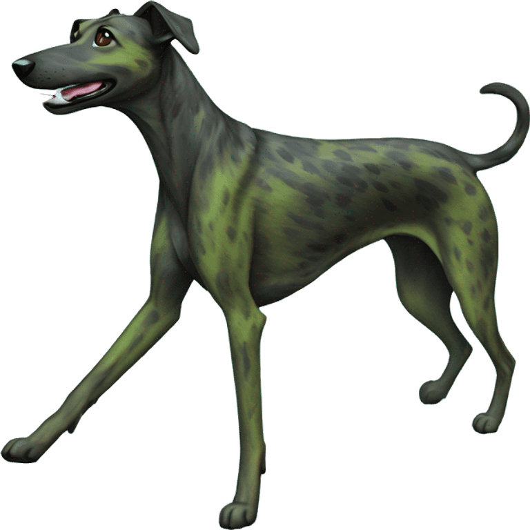 Brindle dog black face lurcher running cyan green blue lighting emoji