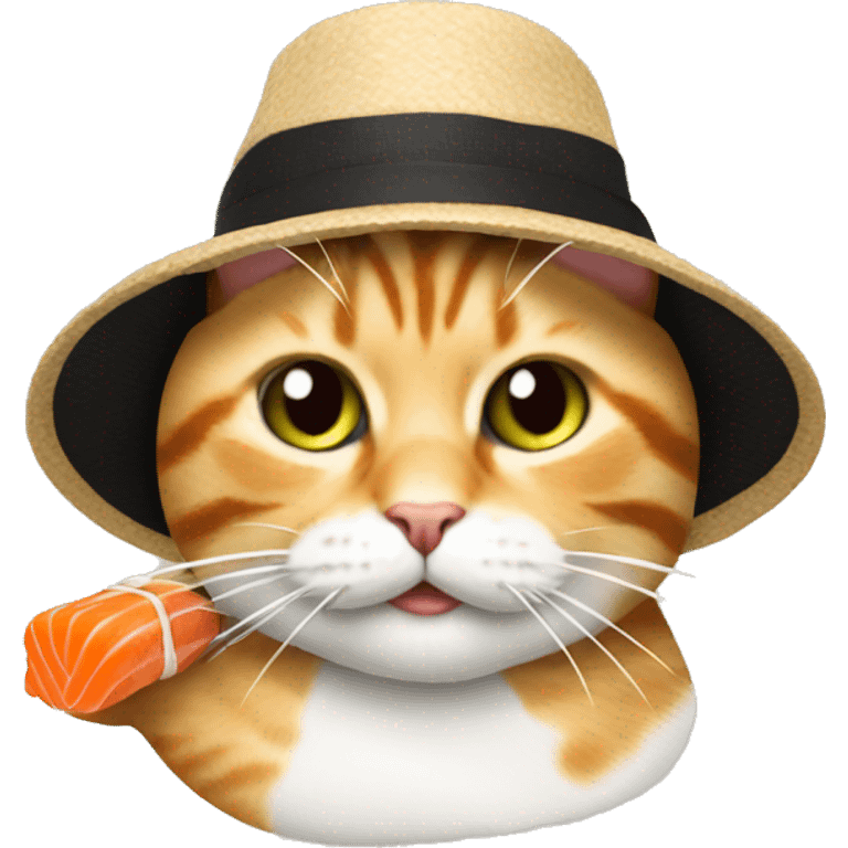 cat wearing a hat made out of sushi emoji