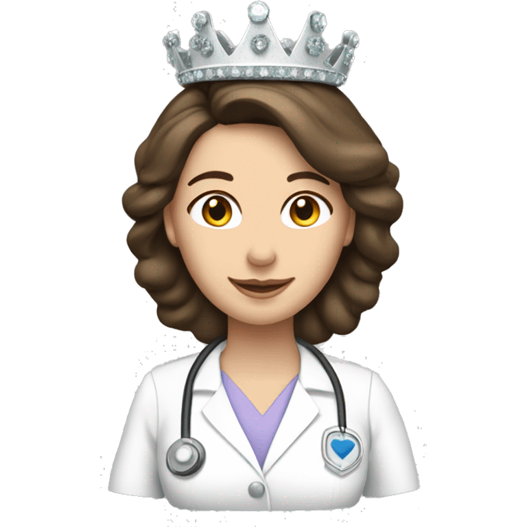 brunette caucasian nurse with queen crown and sparkles emoji