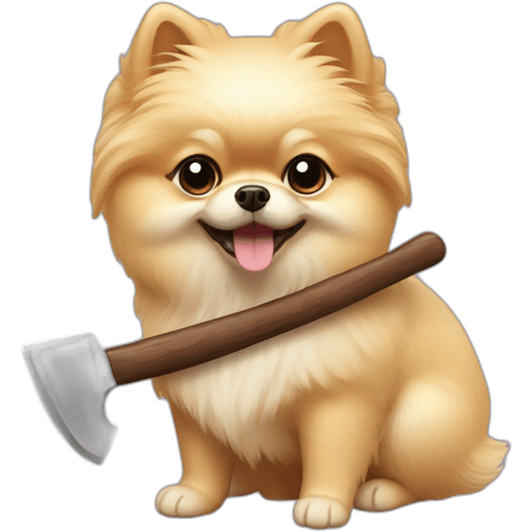 cream pomeranian with an axe emoji