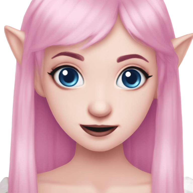 Cute spooky CUTE pink pale vampire teeth pretty pink eyebrows vampire goth princess elf ears blue eyes pink hair emoji