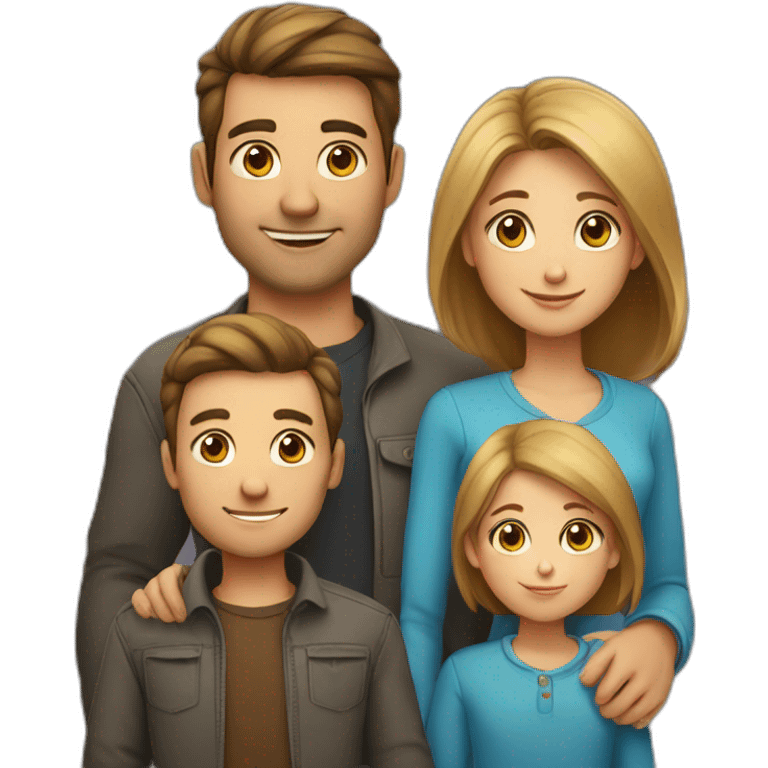  family, with man with short hair, woman with long hair, boy and little girl emoji