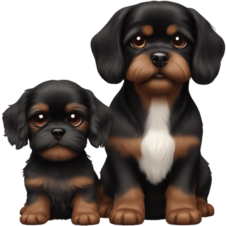 Brown Dachshund and black fluffy shih tzu puppy together emoji