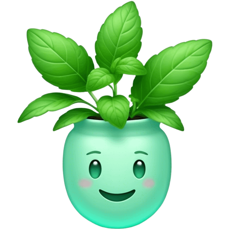 Cinematic Realistic Mint Emoji, Fresh and lively, with deep green leaves covered in tiny veins, emanating a cool, refreshing aroma. The plant’s soft, rounded edges sway gently in the breeze, inviting calm and relaxation. Soft glowing outline, capturing the essence of freshness and cooling fragrance in a fragrant mint plant! emoji