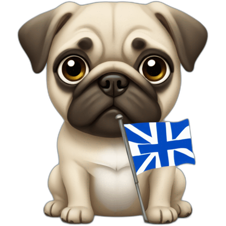 pug holding a inverted finnish flag emoji