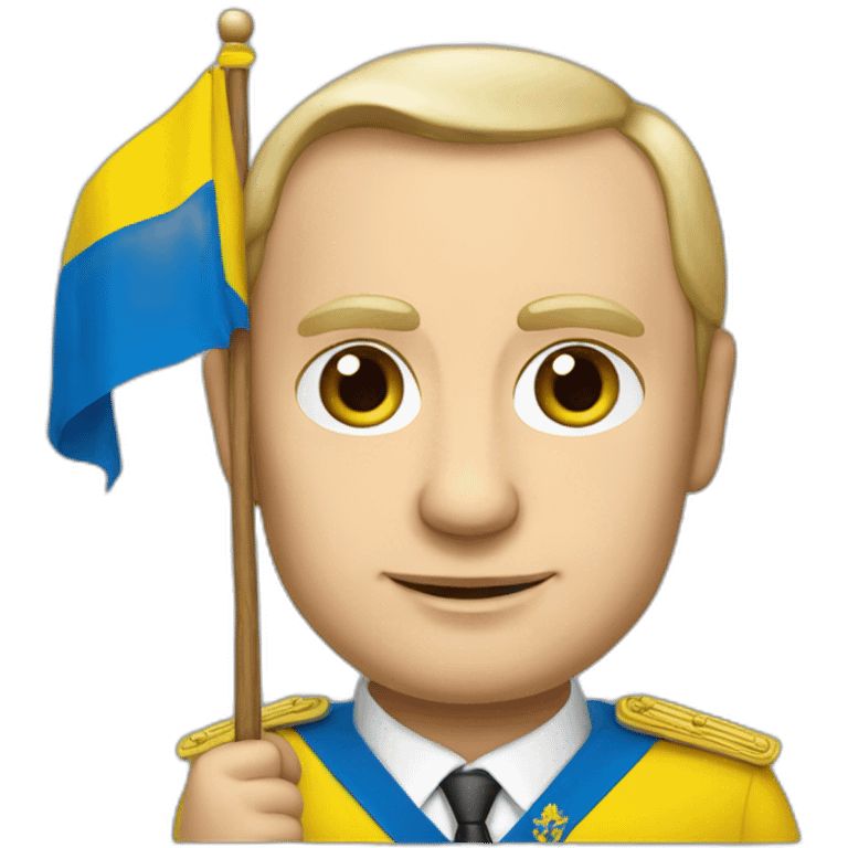 Vladimir Poutine holding Ukrainian flag emoji