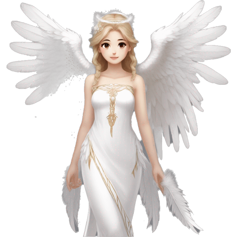 Beautiful angel in white dress, art station chengwei, halo, white feathers emoji