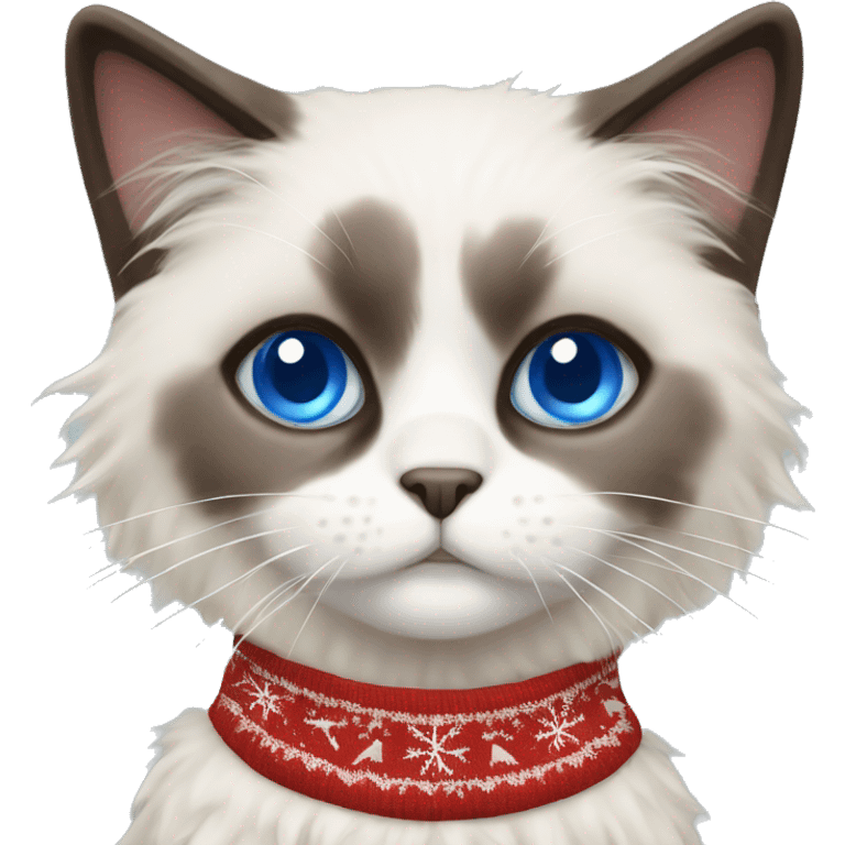 Ragdoll with blue eyes wearing a christmas sweater emoji