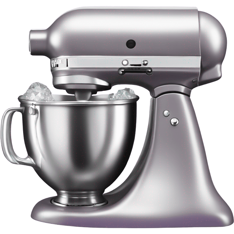 Realistic silver and light purple  kitchenaid mixer decorated with white shiny sparkly diamonds. emoji