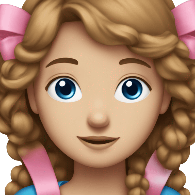 girl with long brown hair and blue eyes with a pink bow in her hair emoji