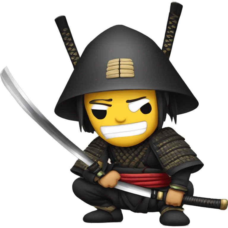 samurai on knee with katana in kabuto emoji