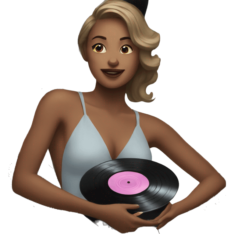 lady holding vinyl records emoji