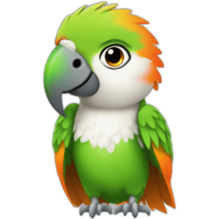 Green and white lil' female parrot with a orange peak emoji