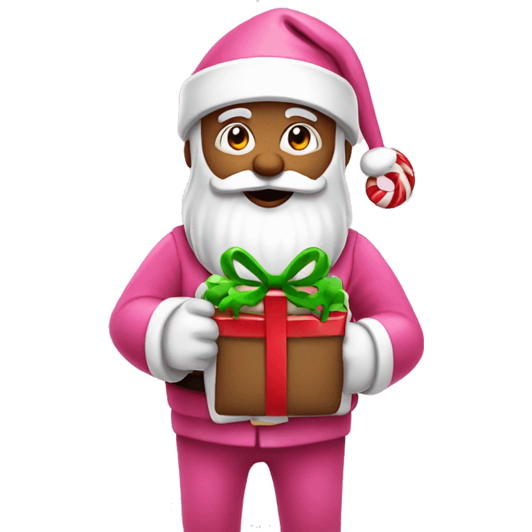 Pink Santa holding candy cane and gifts emoji