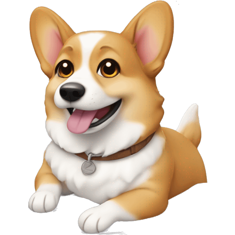 Un corgi escribiendo en una lapt emoji