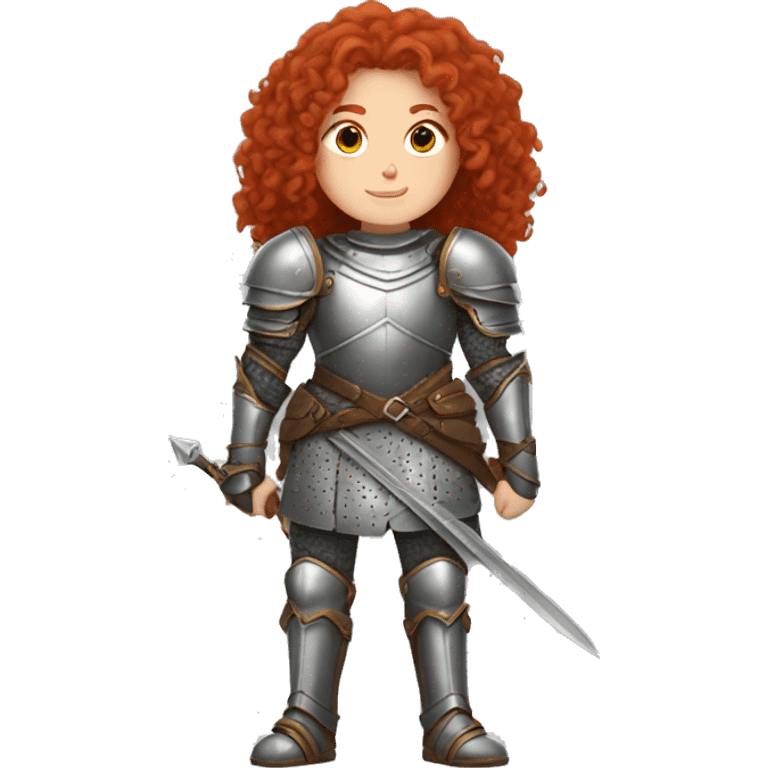 a white girl with long red curly hair and freckles, wearing armor emoji