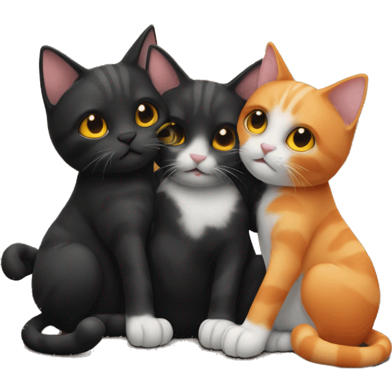 3 cats hugging 2 are black and 1 is orange  emoji