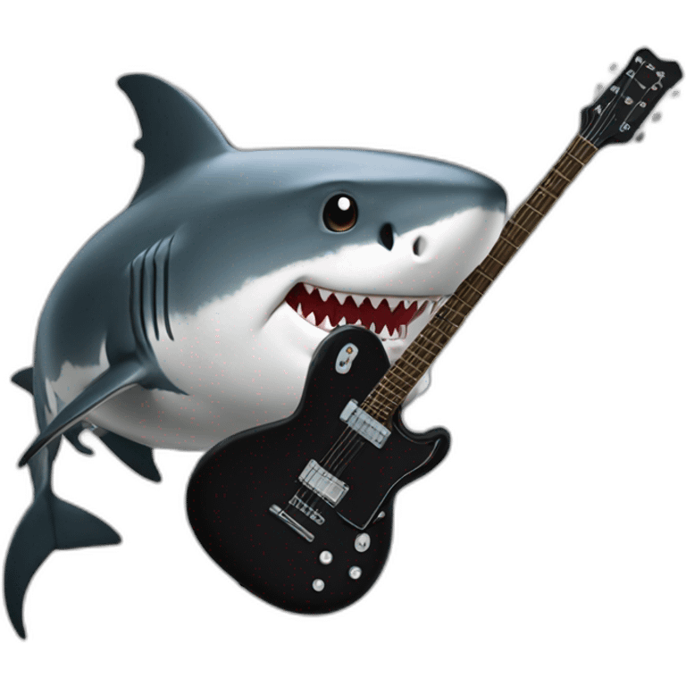 Shark with guitar in black background emoji