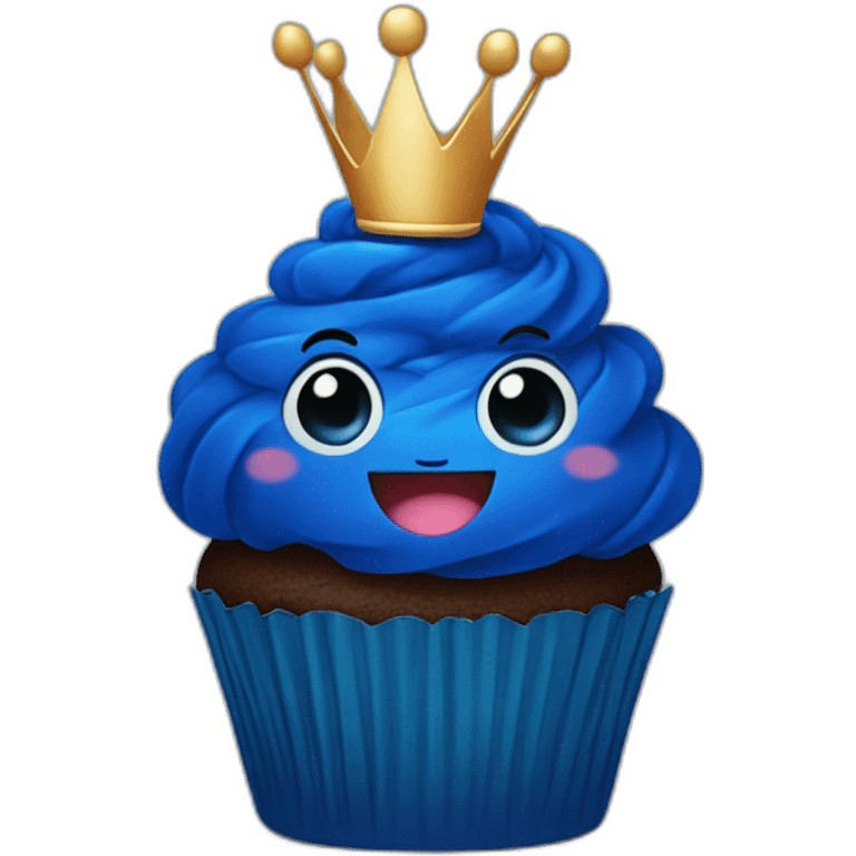 Happy dark blue cupcake wearing a crown emoji