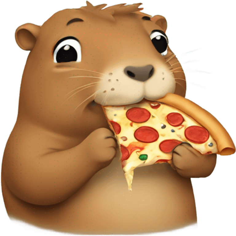 Happy capybara eating pizza emoji