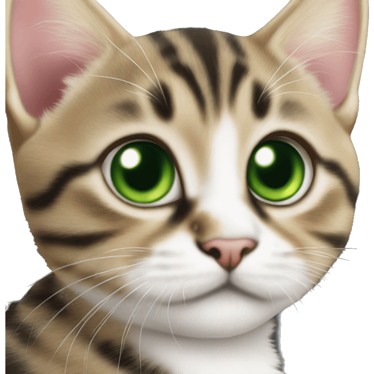 Tabby kitten with big green eyes playing emoji