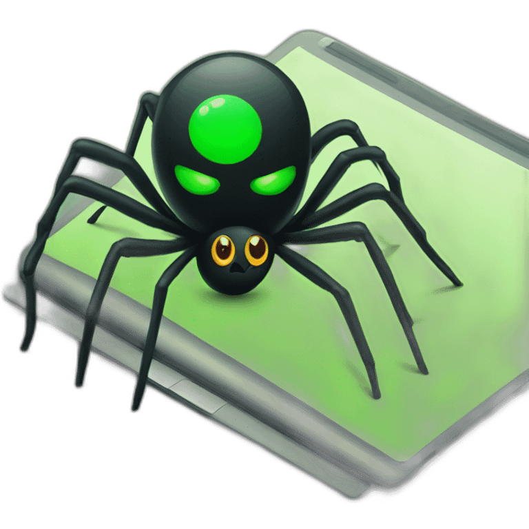 Evil black spider with green lines and laptop emoji