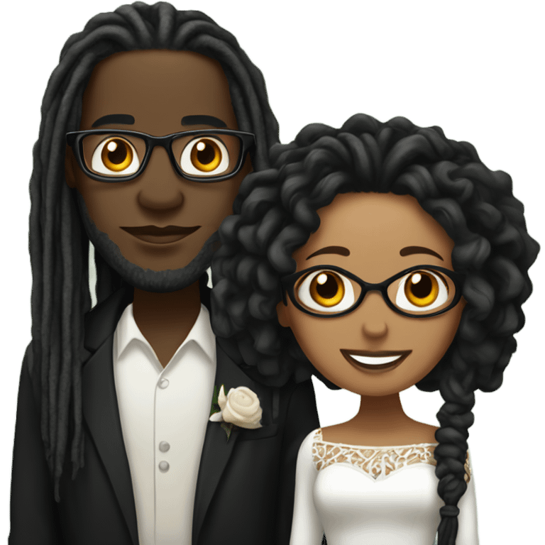 black couple with locs, light skin man with long black locs, dark skin woman with glasses and BLACK locs wedding emoji