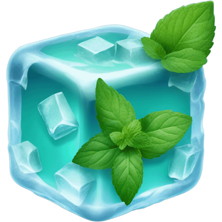 ice cube with mint leaves emoji