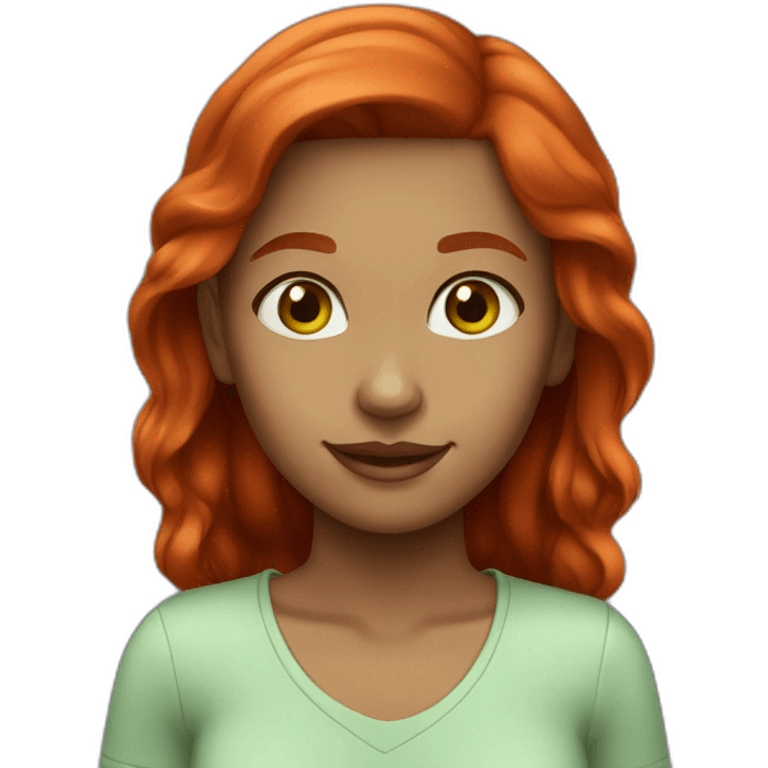 Girl with medium tone skin green eyes red hair smiling emoji