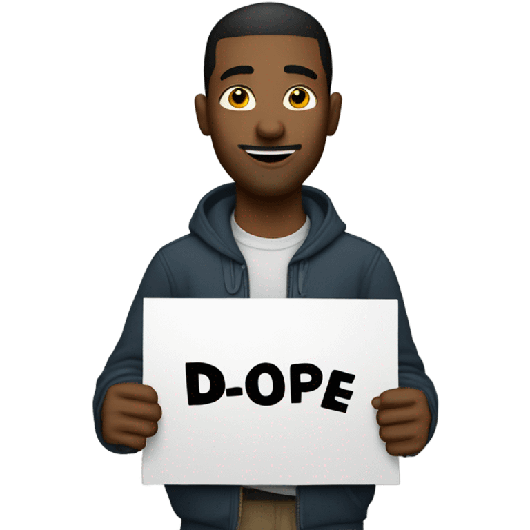 man holding a sign that says dope emoji