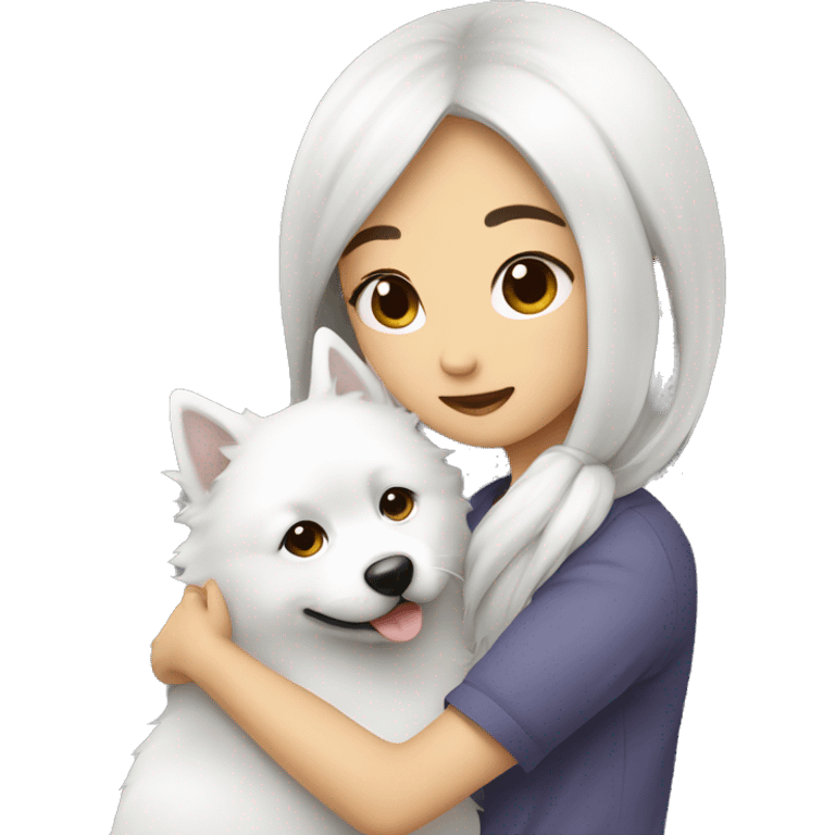 asian Girl Hug Japanese spitz emoji