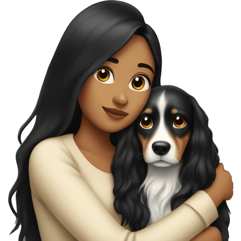 pretty woman with very long black hair and caramel skin hugging a dog emoji