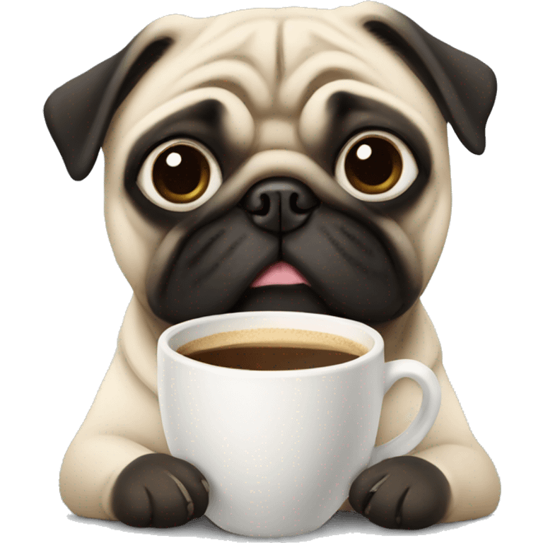 Pug with a cup of coffee emoji