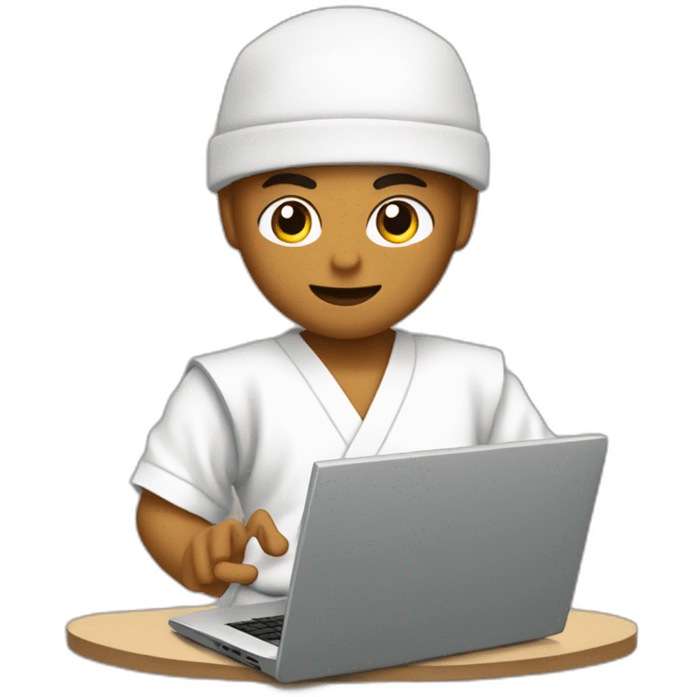 Karate kid using a computer emoji