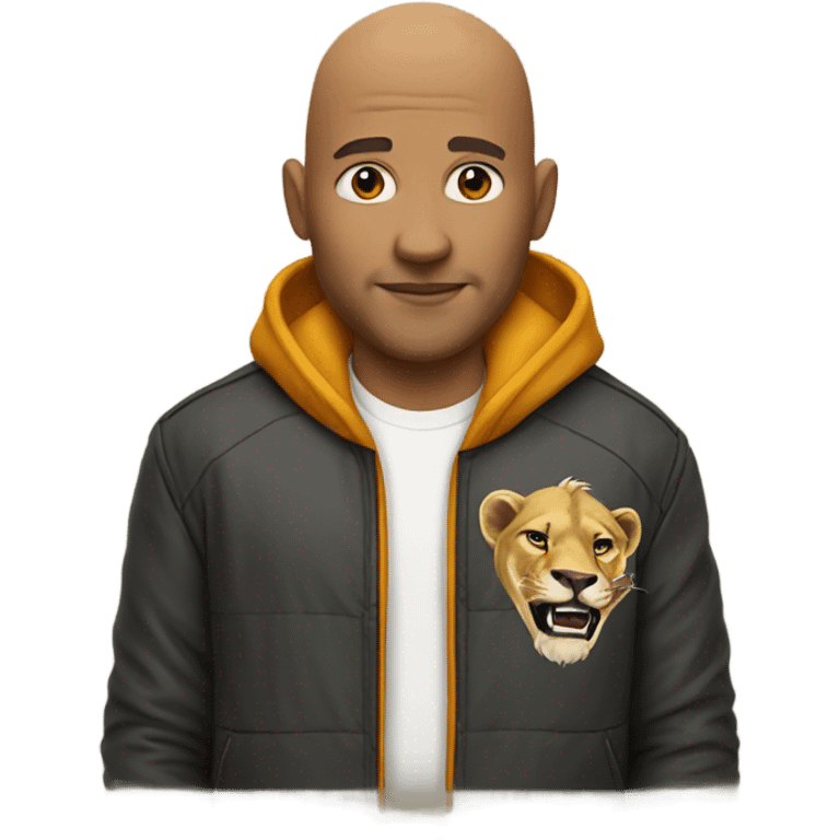 Bald man wearing a lions starter jacket emoji