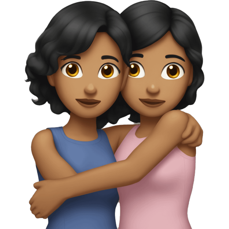 sisters hug, black hair tan skin emoji