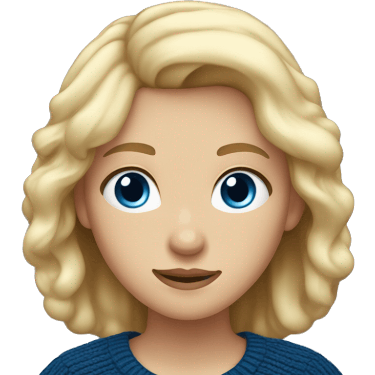 Girl with blond hair blue eyes an dark blua sweater emoji