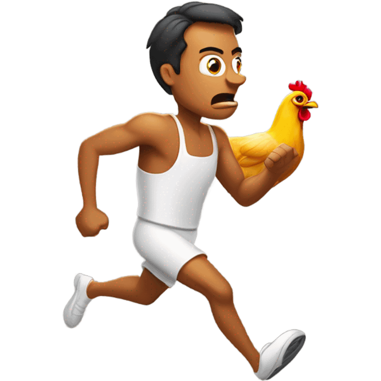 Chicken chasing tanned man emoji