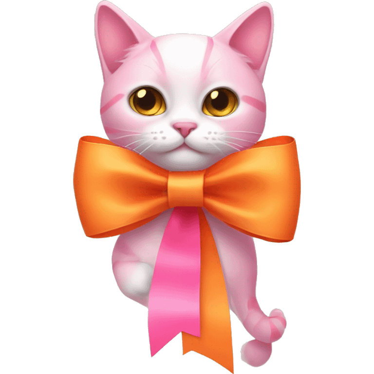 Pink bow ribbon with orange cat emoji