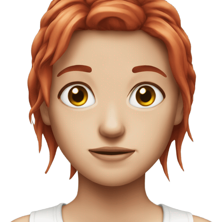 Female face red hair sweating white emoji