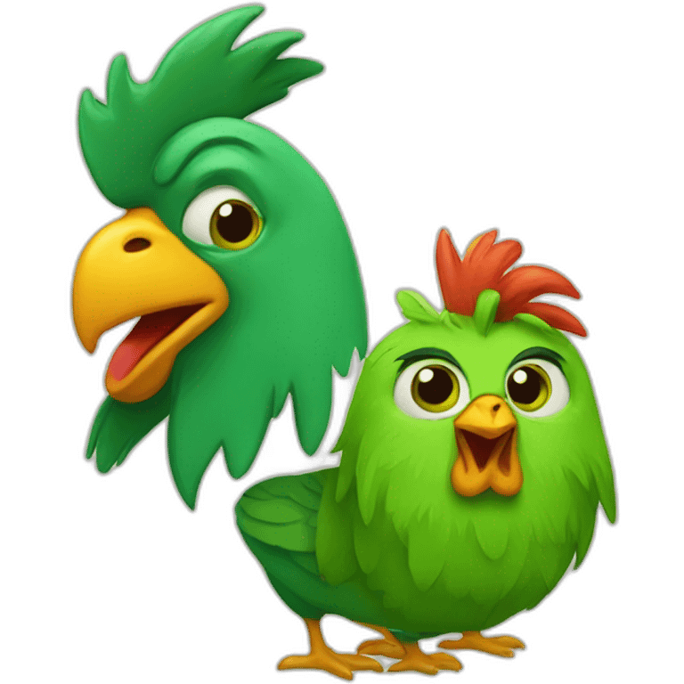 green rooster and cat emoji