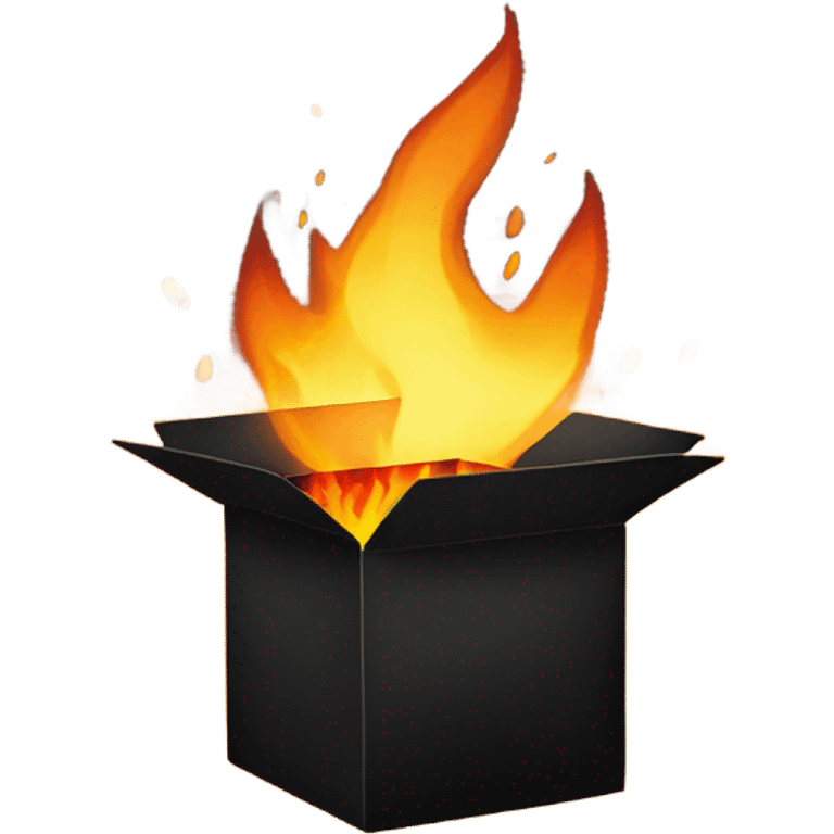 black carboard box with fire in it emoji