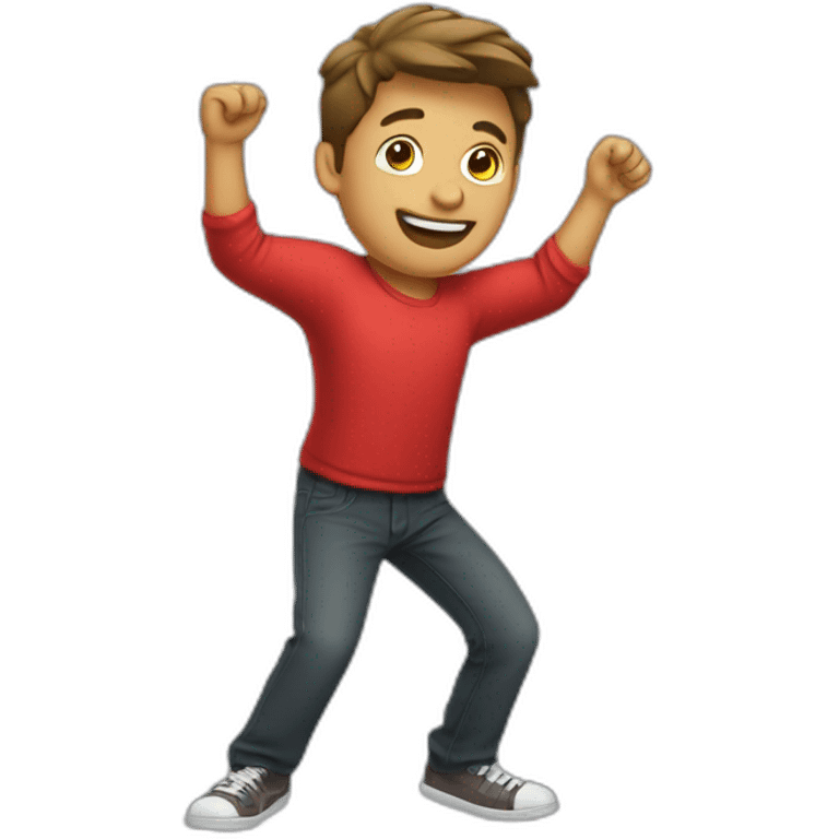 A guy wearing a red shirt dancing emoji