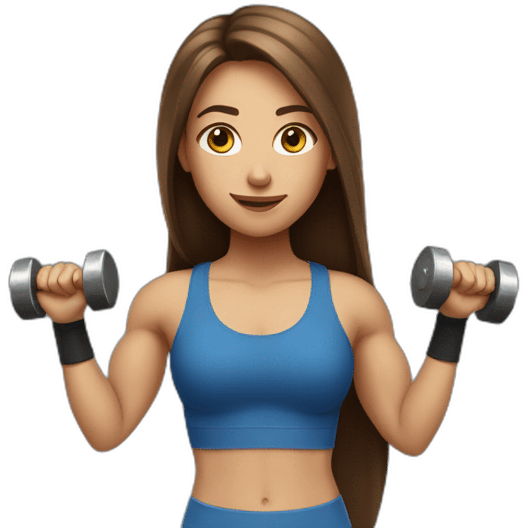 Sports Girl with long brown hair holding dumbbell emoji