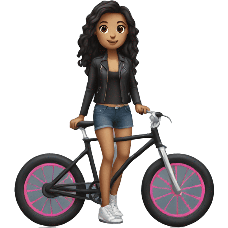 I need to generate a girl with dark not long hair on a bike emoji