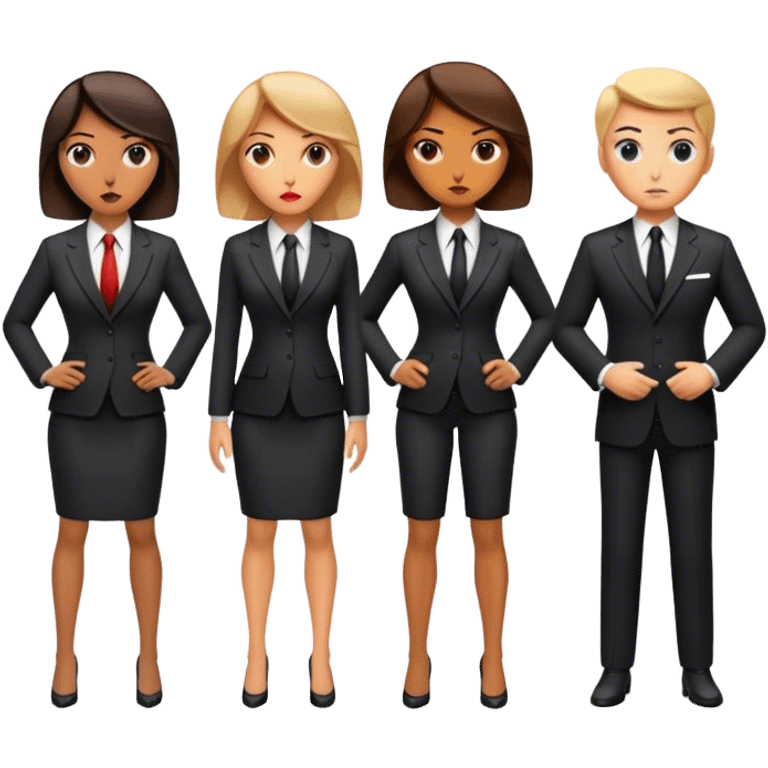 "A group of secret intelligence agents in formal suits, with one of them being a woman. They appear serious, professional, and mysterious, working together as a team." emoji