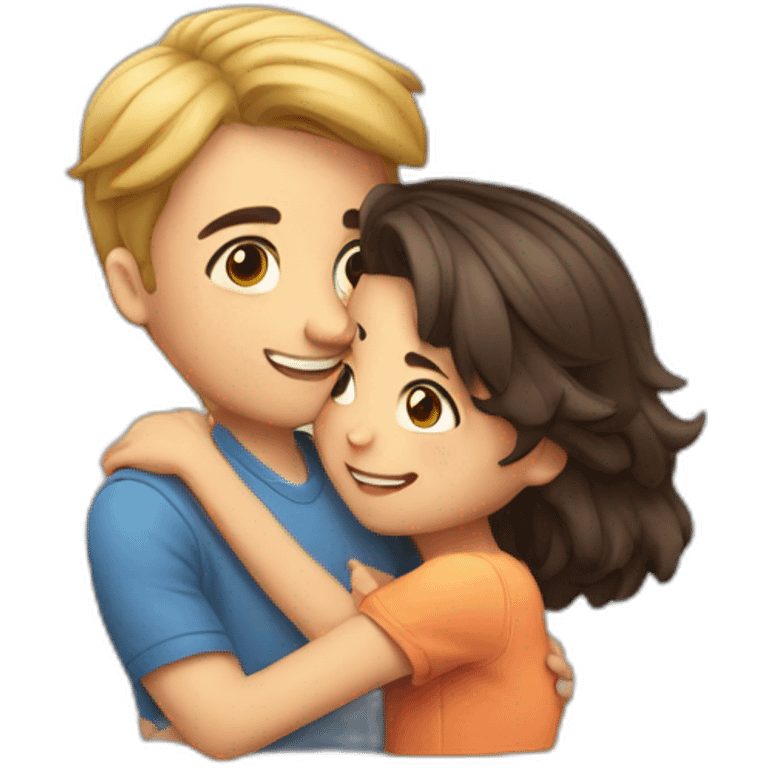 Cute boy and cute girl hugging  emoji